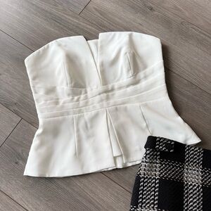White House Black Market Bustier Peplum Top W Optional Straps Ivory 10 NWT